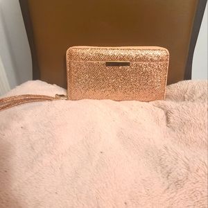 Rose Gold Sequin Wristlet with faux leather wrist band